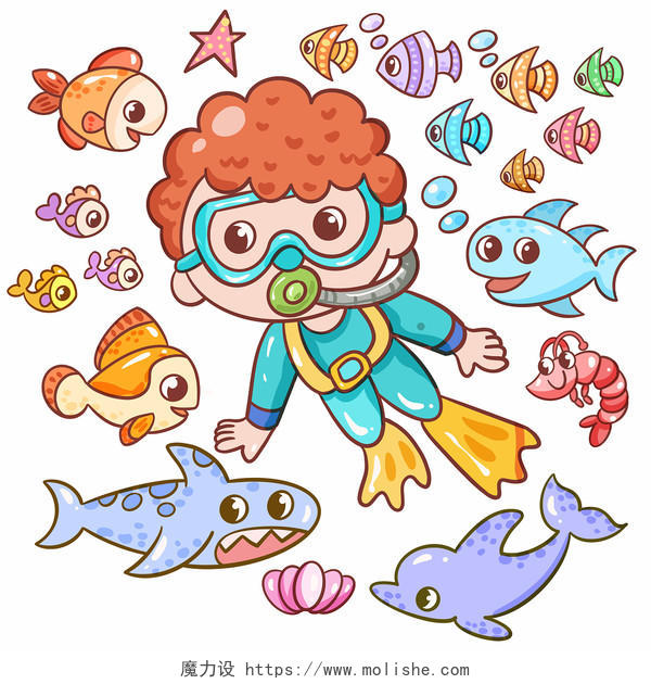 世界海洋日海洋动物卡通插画贴纸素材